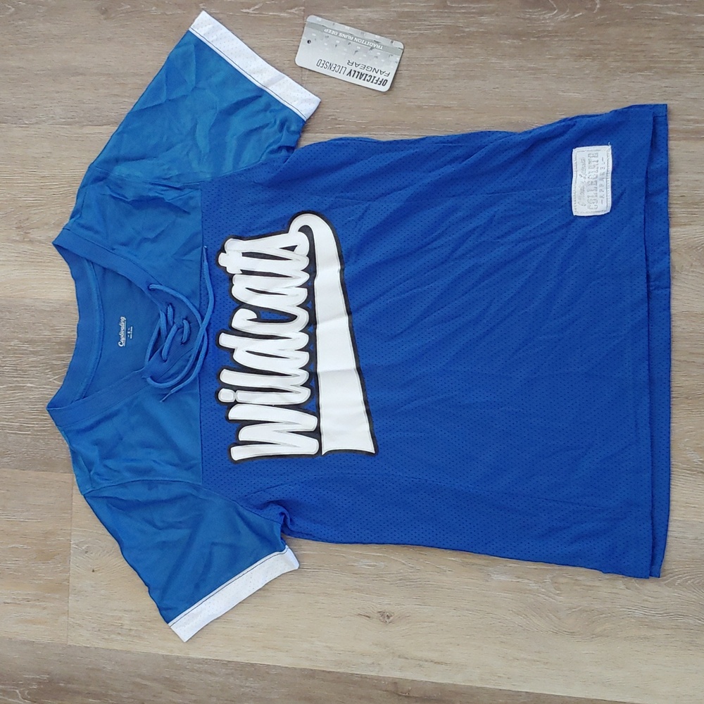 NWT Captivating Apparel Women's Kentucky Wildcats Blue Mesh Jersey Top Size S